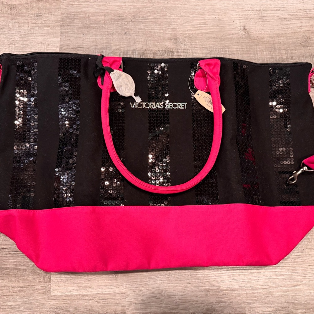 Victoria's Secret Black and Pink Sequin Tote